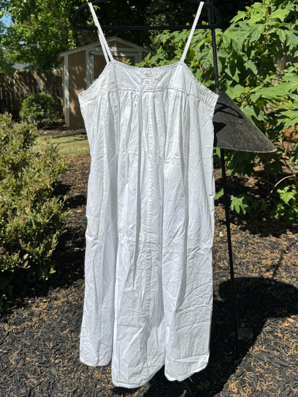 Laura Adam’s White Cotton Slip Dress Nightgown Lace Trim Size L